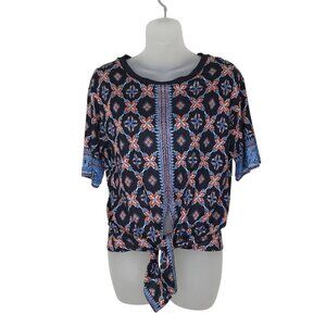 Sandro Paris Floral Print Bateau Neck Line Tie Up Blouse Size M